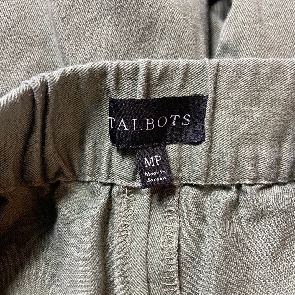 Talbots Pull On Wide Leg Crop Cotton Linen Sage Green Cropped Pants M Petite - Picture 13 of 14